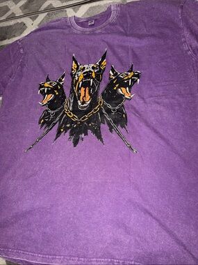 Men’s 3X heathered lilac Doberman print tee / NEW